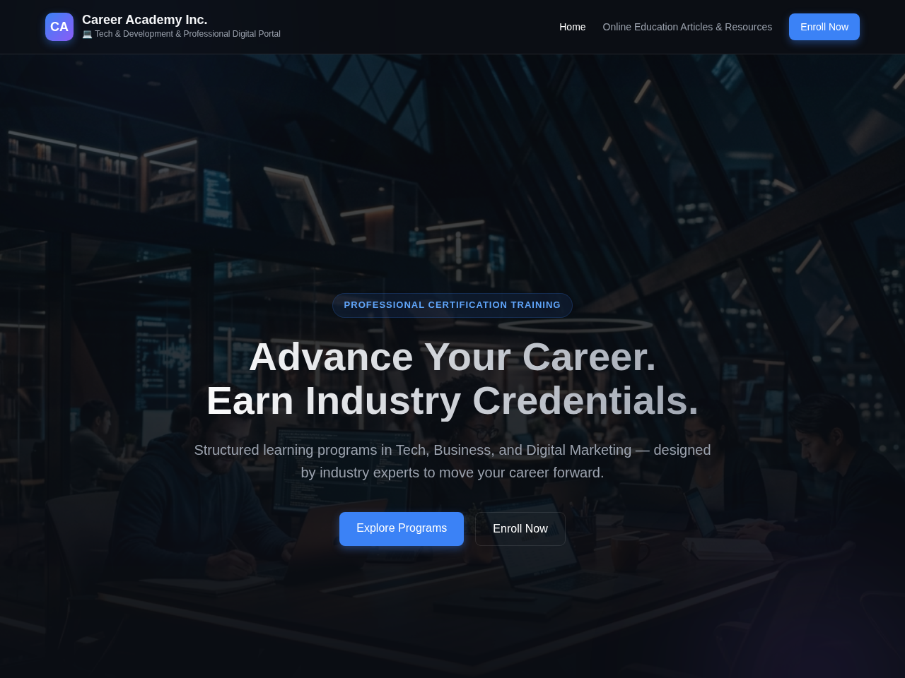 Career Academy Inc. Website Design