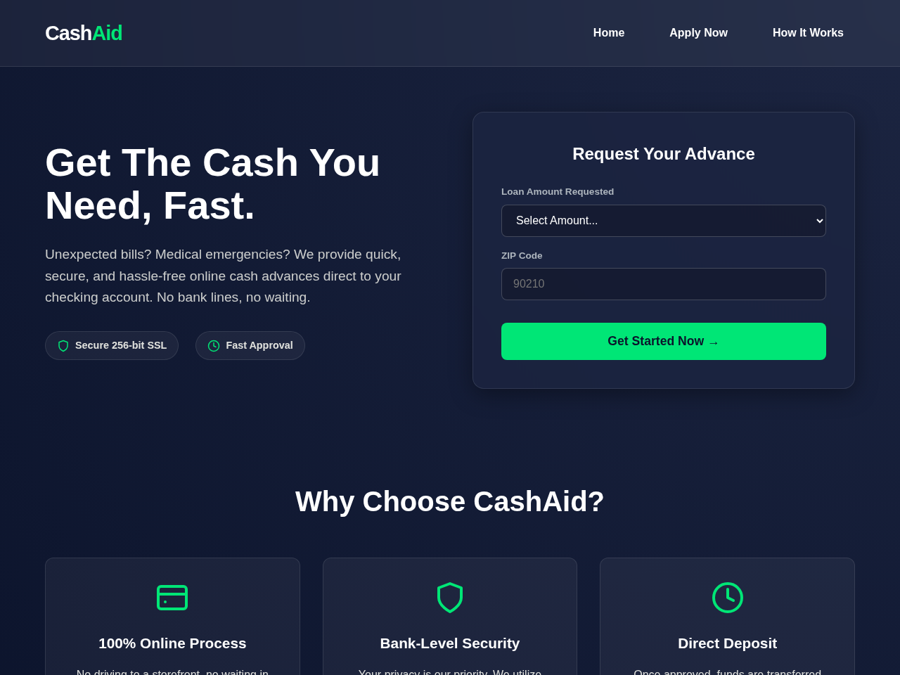 Cash Aid Website Design