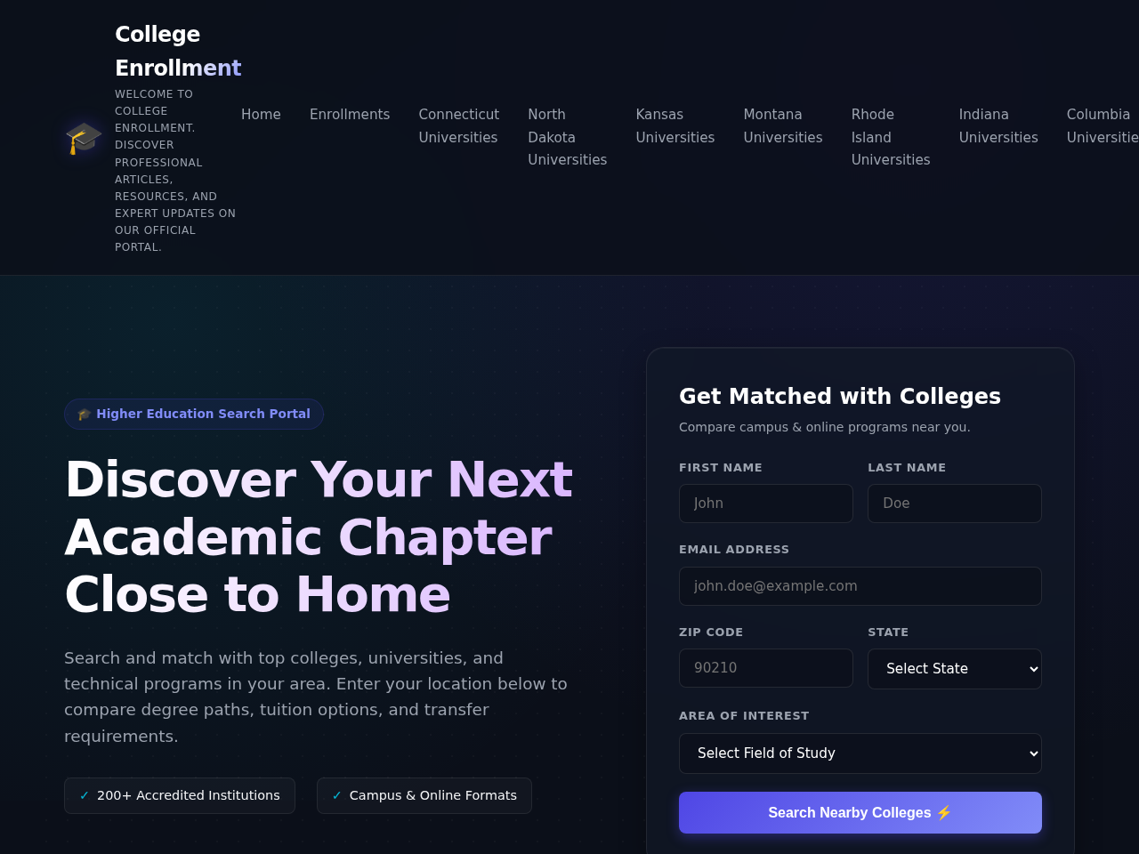 College Enrollment Website Design