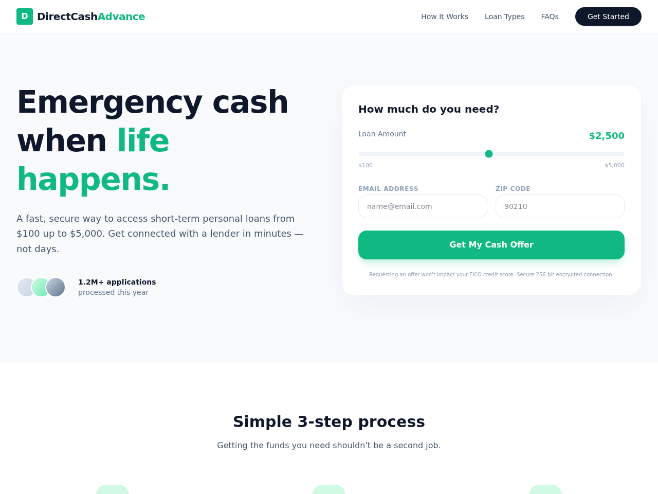 Direct Cash Advance Website Design