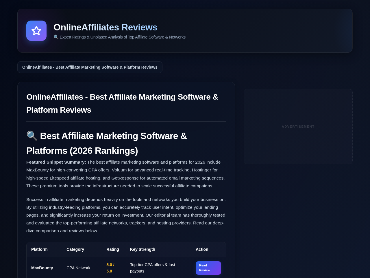 OnlineAffiliates Reviews Website Design
