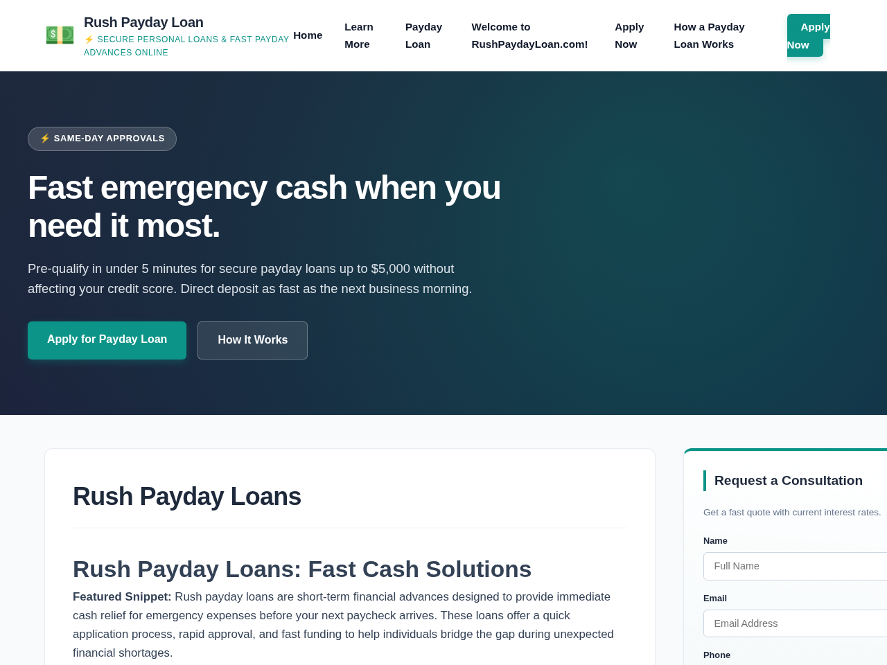 Rush Payday Loan Website Design